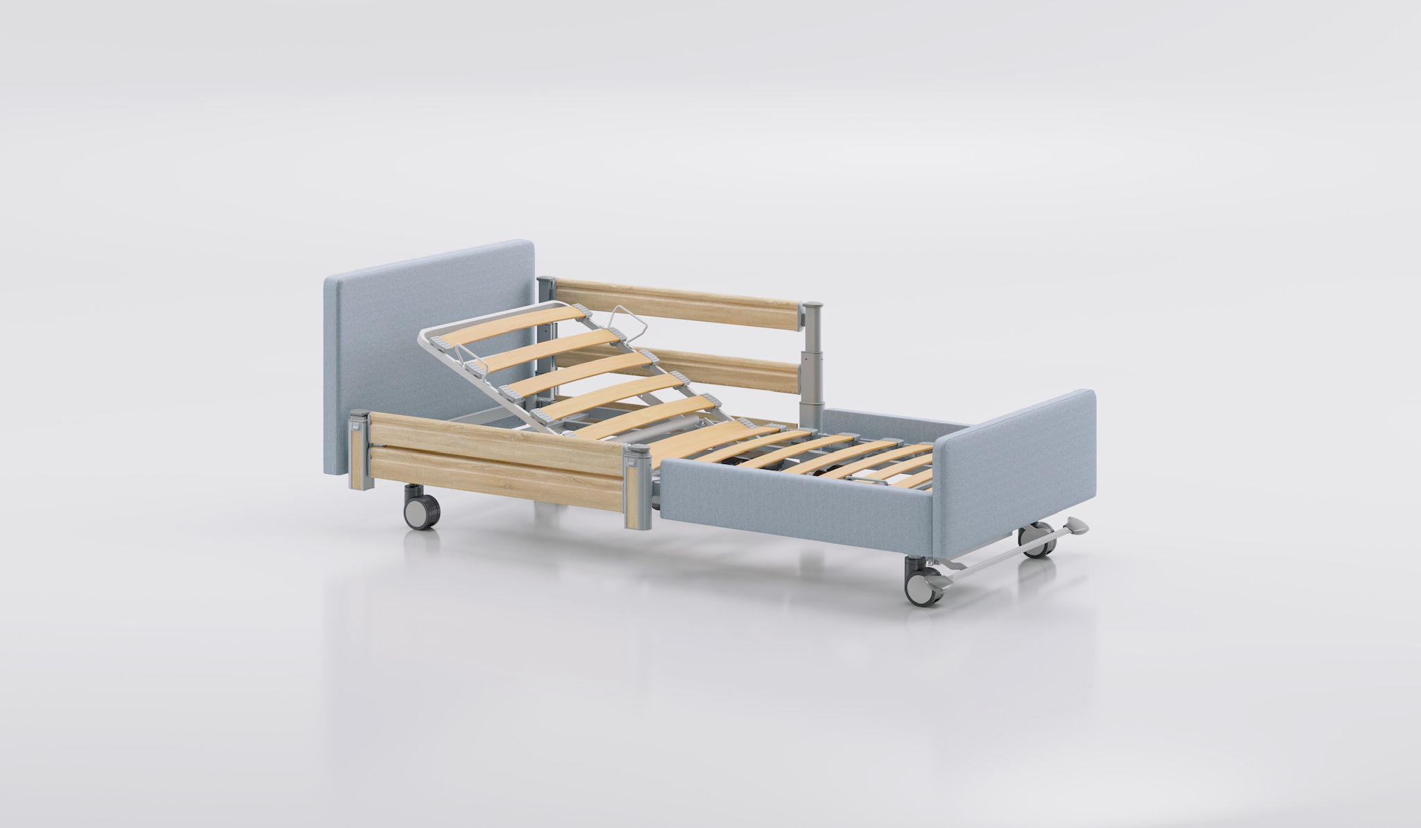 cama Practico Plus 25 80 tapizada con laterales tapizados y medias barandillas